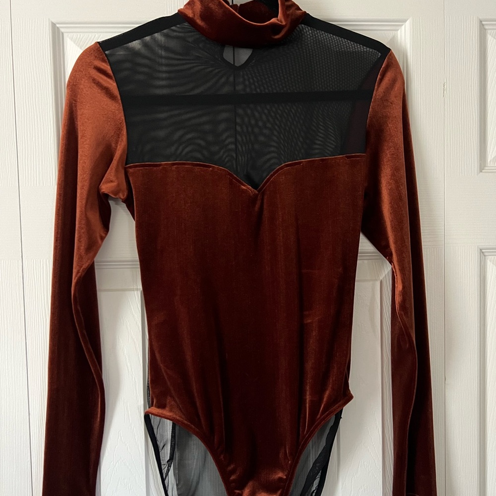 Neiman Marcus Jayme VINTAGE Velvet Lace Long-sleeve Bodysuit